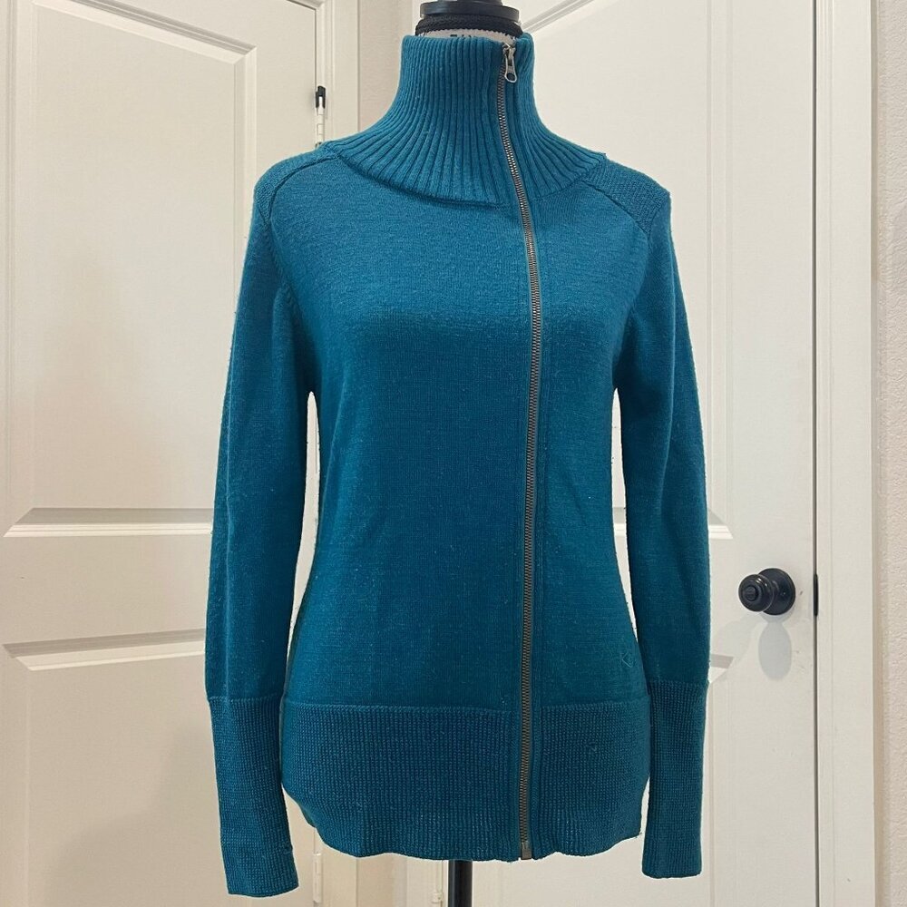 Kuhl Prague Sweater Womens Small Blue Merino Wool Asymmetrical Full Zip Outdoors